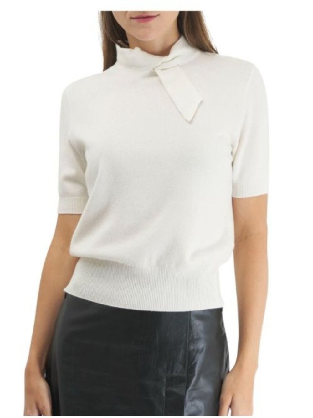 AKRIS Ecru 100% Cashmere Knot Knit Scarf Neck Sweater Top Size 4